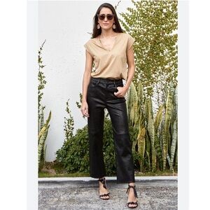 Frame Jeans Le Jane Crop Straight Leg in Black Lamb Leather